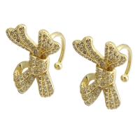 Earring Cuff and Wraps, Brass, Bowknot, gold color plated, fashion jewelry & micro pave cubic zirconia & for woman, golden 