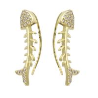 Earring Cuff and Wraps, Brass, Fish Bone, gold color plated, fashion jewelry & micro pave cubic zirconia & for woman, golden 