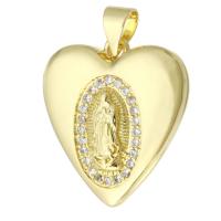 Brass Locket Pendants, Heart, gold color plated, fashion jewelry & micro pave cubic zirconia & for woman, golden 