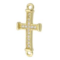 Cubic Zirconia Micro Pave Brass Connector, Cross, gold color plated, fashion jewelry & micro pave cubic zirconia & for woman, golden 