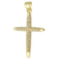 Cubic Zirconia Micro Pave Brass Pendant, Cross, gold color plated, fashion jewelry & micro pave cubic zirconia & for woman, golden Approx 3.5mm 