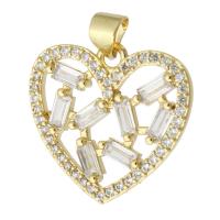Cubic Zirconia Micro Pave Brass Pendant, Heart, gold color plated, fashion jewelry & micro pave cubic zirconia & for woman, golden Approx 3.5mm 