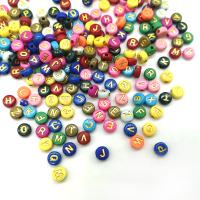 Acrylic Alphabet Beads, Flat Round, DIY & enamel, mixed colors Approx 