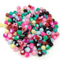 Schmelz Acryl Perlen, rund, DIY & mit einem Muster von Herzen & Emaille, gemischte Farben, 8mm, ca. 100PCs/Tasche, verkauft von Tasche