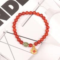 Юньнань красный агат браслет, с Латунь, плакирован золотом, Женский & эмаль, красный, 6mm, длина:7.1 дюймовый, продается PC
