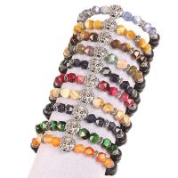 Gemstone Bracelets, Lava, with Gemstone & Zinc Alloy, Lion, silver color plated, Star Cut Faceted & Unisex 8mm .1 Inch 