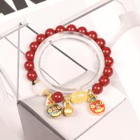 Mode Bracelet à cinabre, avec laiton, Placage de couleur d'or, unisexe & normes différentes pour le choix & émail, rouge .1 pouce, Vendu par PC