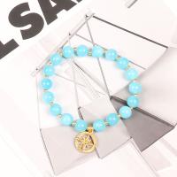 Blue Chalcedony Bracelet, with Zinc Alloy, gold color plated, fashion jewelry & for woman, light blue, 8mm .1 Inch 