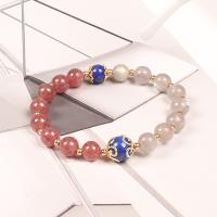 Gemstone Bracelets, Strawberry Quartz, with Moonstone & Lapis Lazuli & Brass, Round, gold color plated, fashion jewelry & for woman, mixed colors, 8mm .1 Inch 