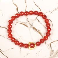 Red Agate Bracelets, with Brass, Round, gold color plated, fashion jewelry & for woman, red, 8mm .1 Inch 
