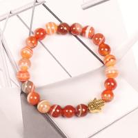 Lace Agate Bracelets, with Zinc Alloy, Hand, gold color plated, fashion jewelry & for woman, red, 8mm .1 Inch 