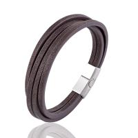 PU Leather Bracelet, with 316L Stainless Steel, multilayer & for man 