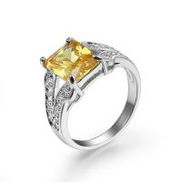 Cubic Zircon Brass Finger Ring, platinum plated & for woman & with cubic zirconia, golden yellow 