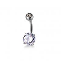 Stainless Steel Belly Ring, 316L Stainless Steel, for woman & with cubic zirconia, original color 
