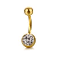 Stainless Steel Belly Ring, 316L Stainless Steel, Vacuum Ion Plating, fashion jewelry & for woman & with rhinestone, golden 
