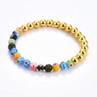Lampwork Bracelets, Non Magnetic Hematite, with Millefiori Lampwork, Round, gold color plated, fashion jewelry & Unisex, multi-colored, 6mm cm 
