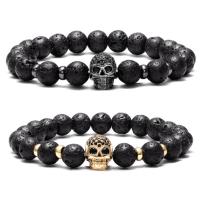 Lava Bead Bracelet, with Brass, Skull, plated, fashion jewelry & micro pave cubic zirconia & for woman cm 