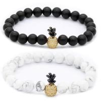 Gemstone Bracelets, Natural Stone, with Brass, Pineapple, plated, fashion jewelry & Unisex & micro pave cubic zirconia cm 