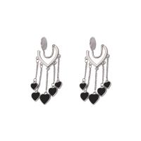 Fashion Fringe Earrings, Brass, with Acrylic, Heart, platinum color plated, fashion jewelry & for woman, black 