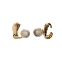 Earring Cuff and Wraps, Brass, with Plastic Pearl, Round, plated, fashion jewelry & for woman 