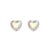 Brass Stud Earring, Heart, silver color plated, fashion jewelry & for woman, silver color 