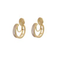 Brass Earring Clip, with White Shell, Donut, real gold plated, fashion jewelry & for woman, golden 