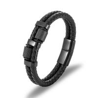 PU Leather Cord Bracelets, Titanium Steel, with PU Leather, Vacuum Ion Plating, Double Layer & for man 210mm 