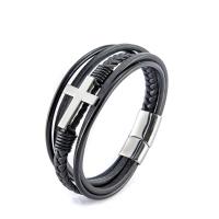 Titanium Steel Bracelet, with PU Leather, Vacuum Ion Plating, multilayer & for man 210mm 