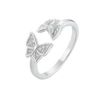Cubic Zirconia Sterling Silver Finger Ring, 925 Sterling Silver, Butterfly, platinum plated, Adjustable & micro pave cubic zirconia & for woman, original color 