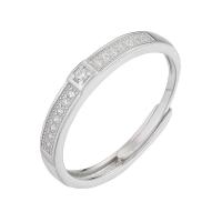 Couple Finger Rings, 925 Sterling Silver, platinum plated, Adjustable & micro pave cubic zirconia, white 