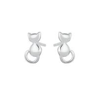 Sterling Silver Stud Earring, 925 Sterling Silver, Cat, plated, fashion jewelry & for woman 