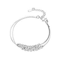 Brass Bracelets, with 1.18inch extender chain, Round, silver color plated, Double Layer & for woman Approx 5.9 Inch 