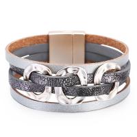 PU Leather Cord Bracelets, Zinc Alloy, with PU Leather, multilayer & Bohemian style & for woman 