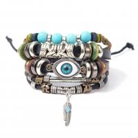 Cowhide Bracelets, with turquoise & Copper Coated Plastic & Zinc Alloy, multilayer & with eye pattern & Unisex Approx 7 Inch 