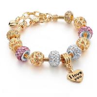 Zinc Alloy European Bracelets, Heart, KC gold color plated & for woman & with rhinestone 