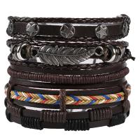 Cowhide Bracelets, with PU Leather & Zinc Alloy, Leaf, multilayer & Unisex Approx 7 Inch 