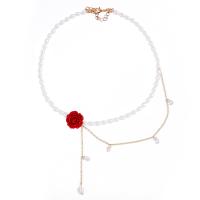 Plastic Pearl Necklace, Zinc Alloy, with Plastic Pearl, with 2.76inch extender chain, fashion jewelry & for woman & with rhinestone, golden Approx 15.35 Inch 