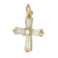 Cubic Zirconia Micro Pave Brass Pendant, Cross, gold color plated, fashion jewelry & DIY & micro pave cubic zirconia & for woman, golden 