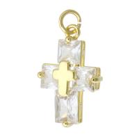 Cubic Zirconia Brass Pendants, Cross, gold color plated, fashion jewelry & DIY & micro pave cubic zirconia & for woman, golden 
