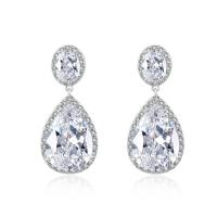 Cubic Zircon Brass Earring, with Cubic Zirconia, Teardrop, plated, for woman & faceted 