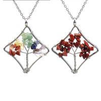 Tree Of Life Necklace, Natural Stone, with Brass & Zinc Alloy, Rhombus, silver color plated & for woman 50mm Approx 53 cm 