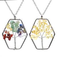 Tree Of Life Necklace, Natural Stone, with Brass & Zinc Alloy, Hexagon, silver color plated & for woman Approx 53 cm 