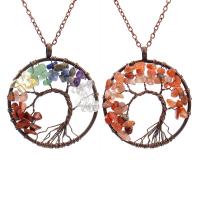 Tree Of Life Necklace, Natural Stone, with Brass & Zinc Alloy, Round, antique copper color plated & for woman 50mm Approx 53 cm 