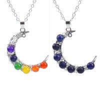 Gemstone Necklaces, Natural Stone, with Brass & Zinc Alloy, Moon, silver color plated & for woman 50mm Approx 53 cm 