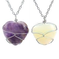 Gemstone Necklaces, Natural Stone, with Brass, Heart, silver color plated & for woman 35mm Approx 53 cm 
