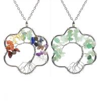 Tree Of Life Necklace, Natural Stone, with Brass & Zinc Alloy, Flower, silver color plated & for woman 50mm Approx 53 cm 
