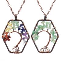 Tree Of Life Necklace, Natural Stone, with Brass & Zinc Alloy, Hexagon, antique copper color plated & for woman 50mm Approx 53 cm 