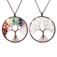 Tree Of Life Necklace, Natural Stone, with Brass & Zinc Alloy, Round, antique copper color plated & for woman 50mm Approx 53 cm 