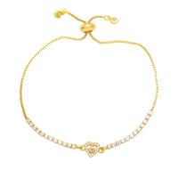 Cubic Zirconia Micro Pave Brass Bracelet, Heart, gold color plated, micro pave cubic zirconia & for woman .4 Inch 