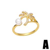 Pearl Brass Finger Ring, with Plastic, gold color plated & micro pave cubic zirconia & for woman, golden, 12mm 